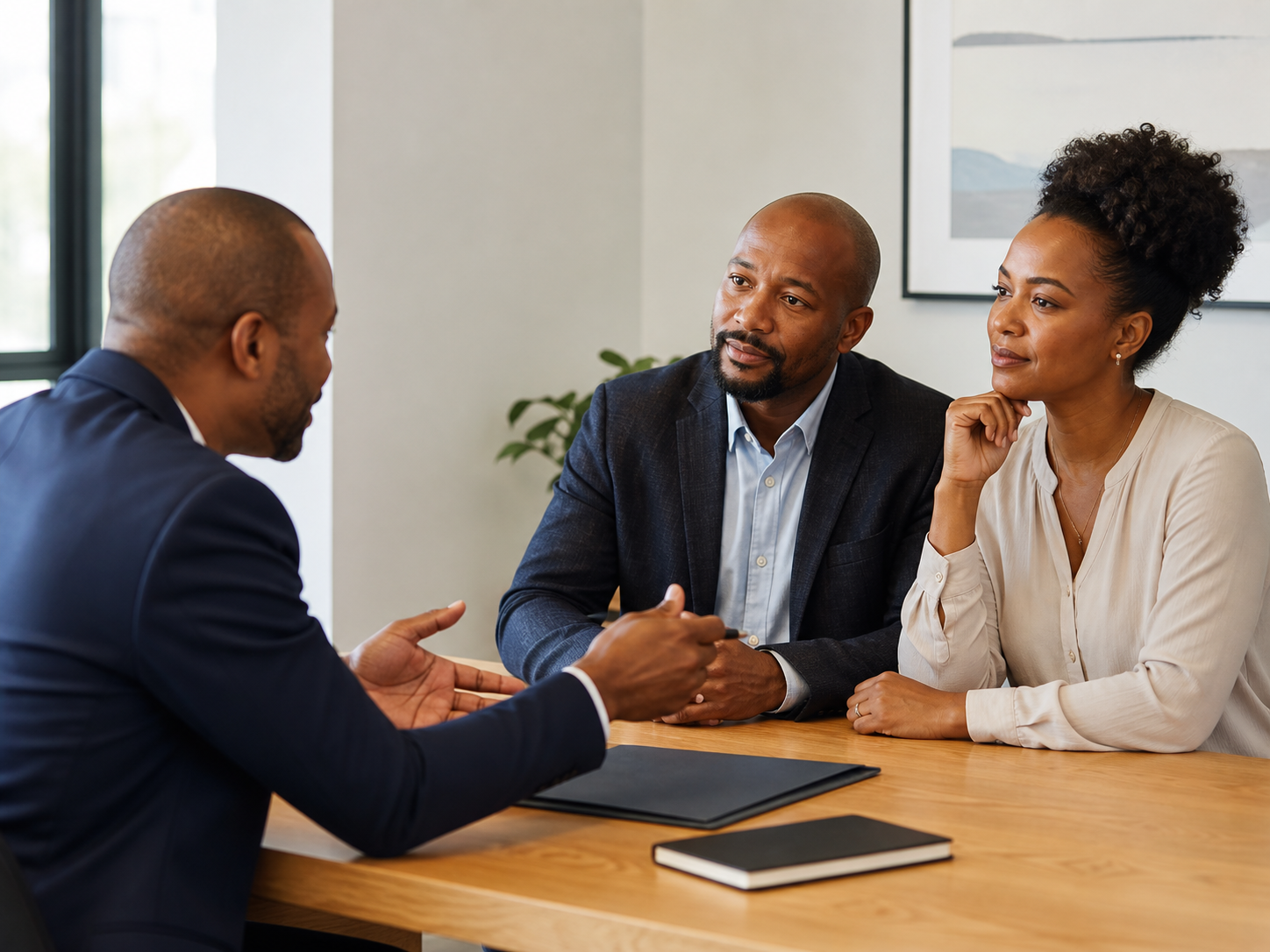 Clients discussing structured long-term planning with an adviser