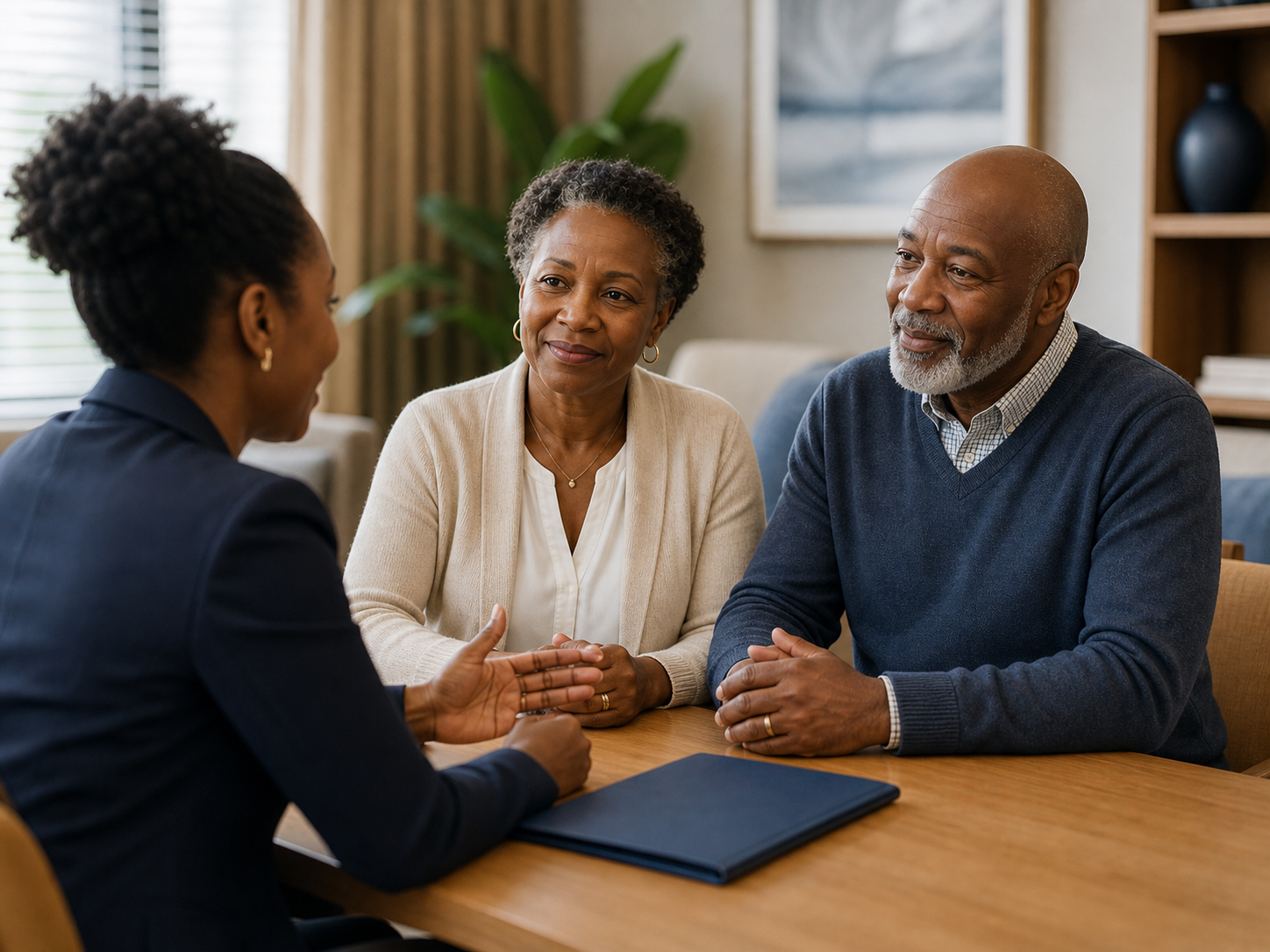 Clients discussing income planning with a financial adviser