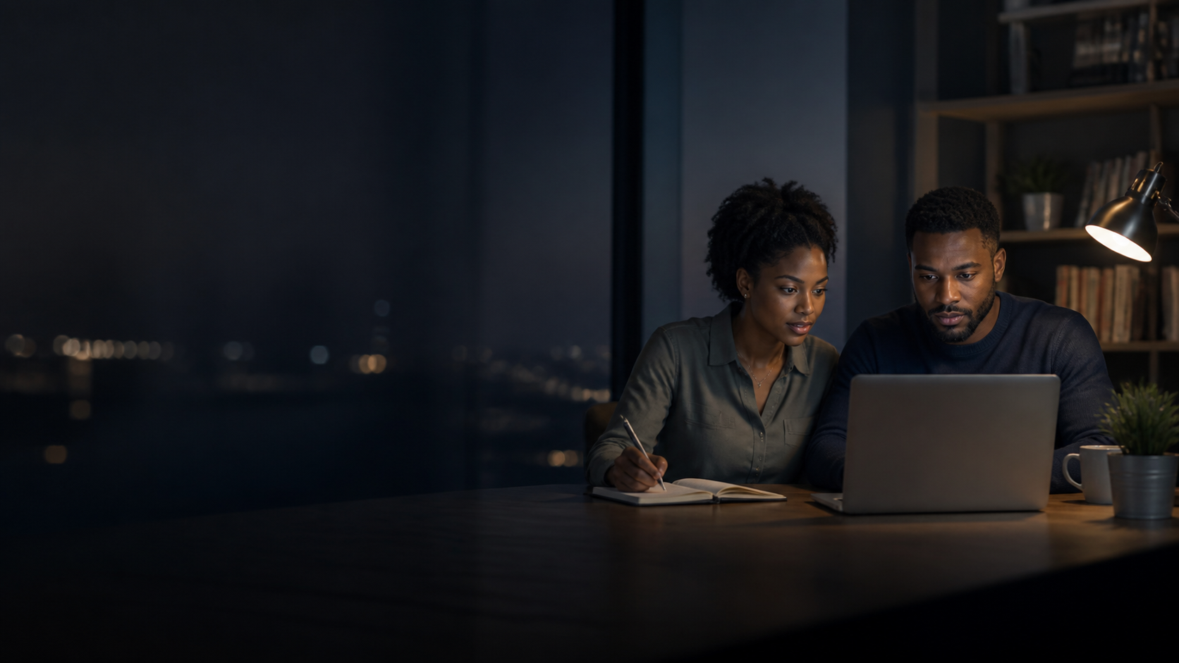 Two people reviewing investment options together