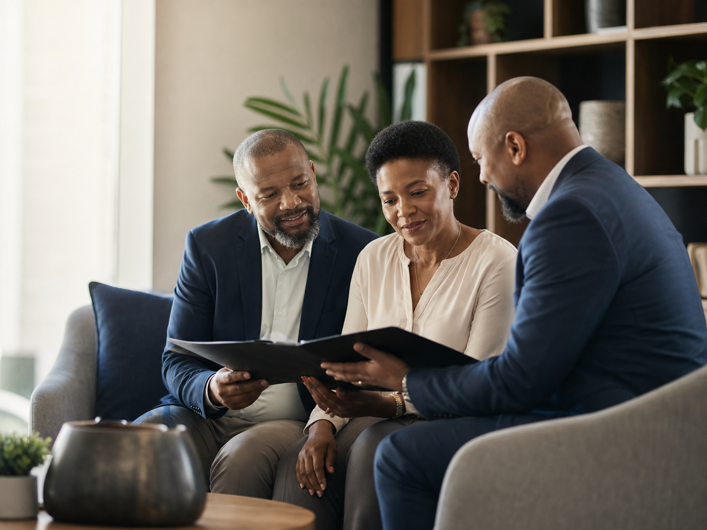 Clients reviewing income planning information with an adviser